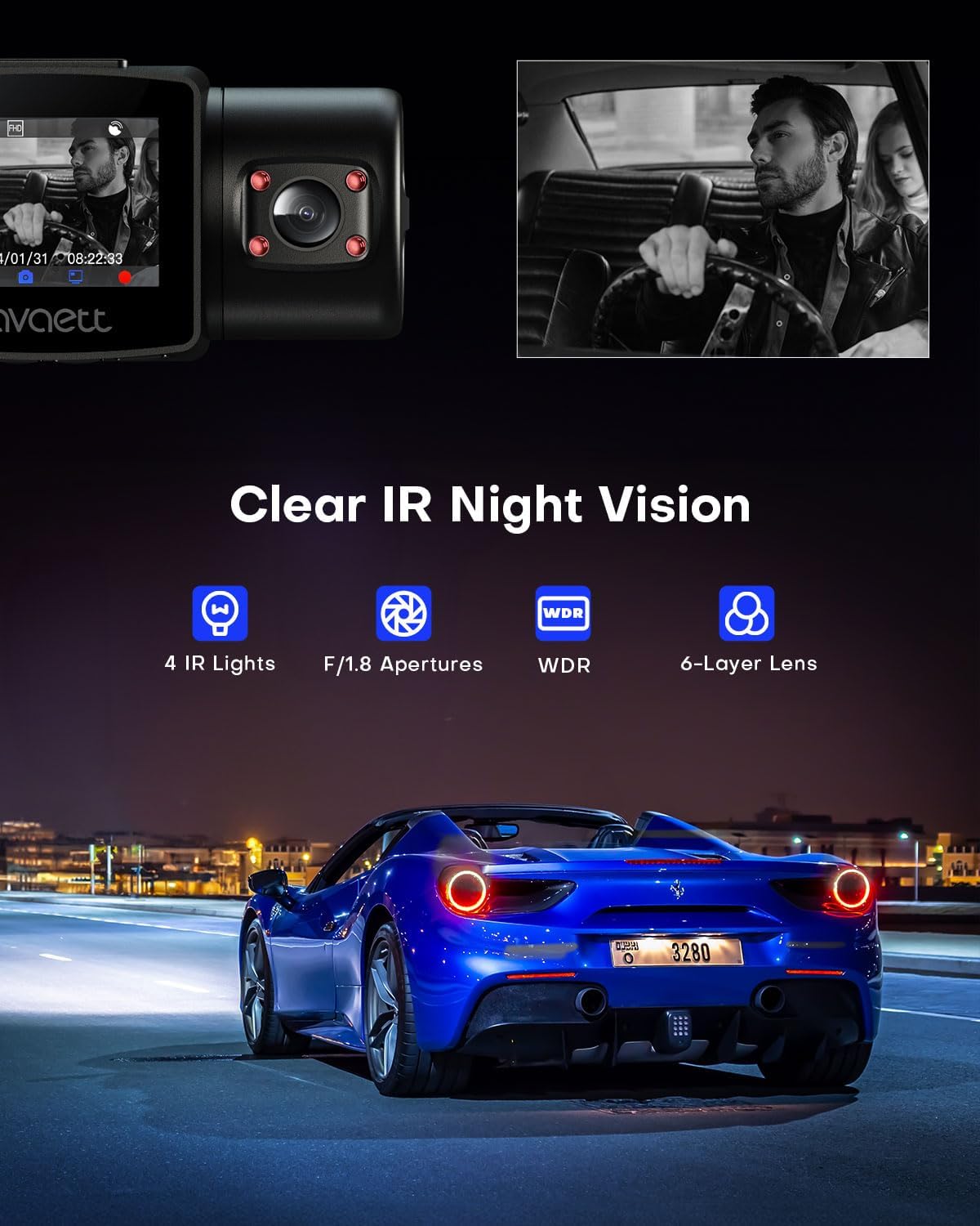 Dual 2.5K Dash Cam with Infrared Night Vision D848