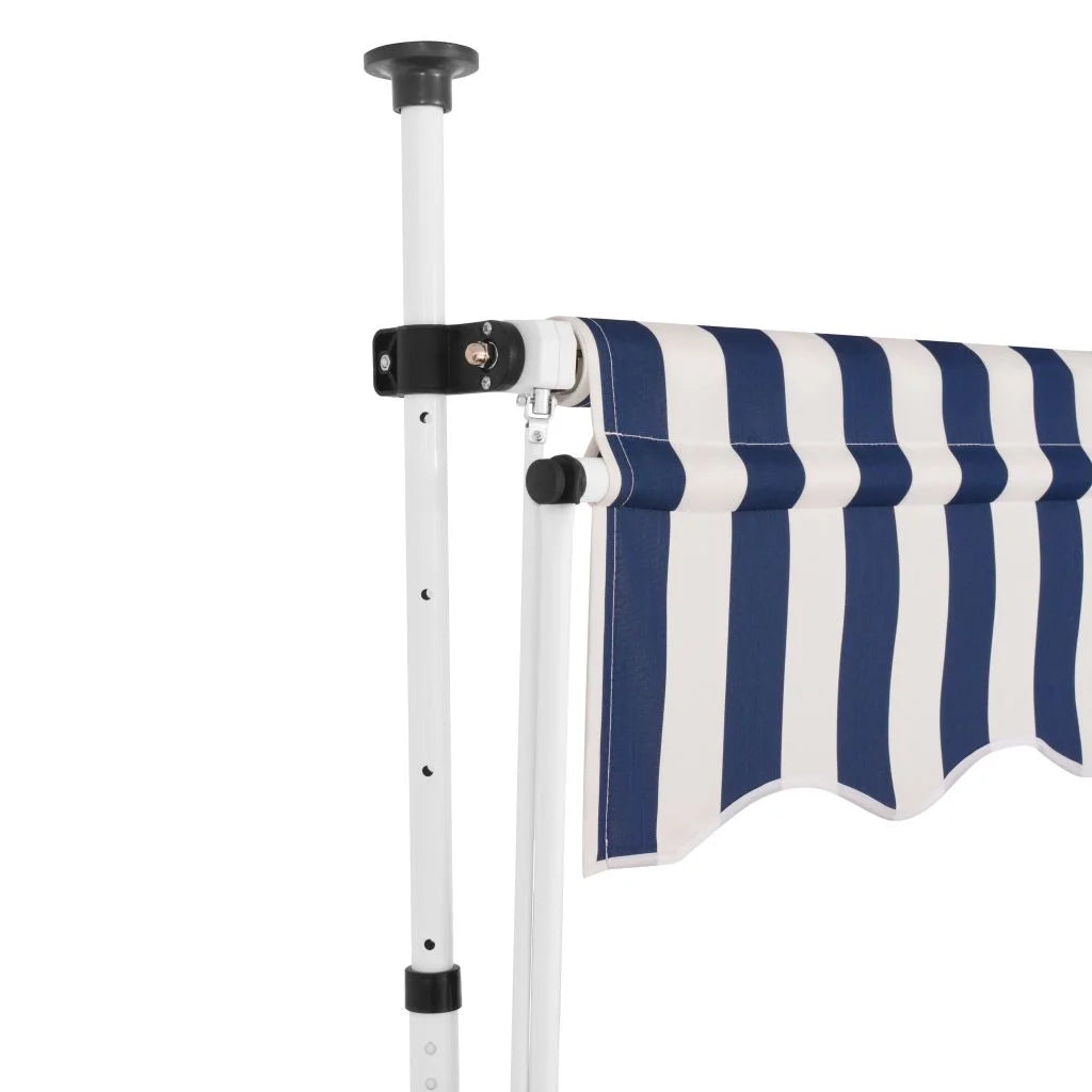 Manual Retractable Awning 137.8" Blue and White Stripes E9197