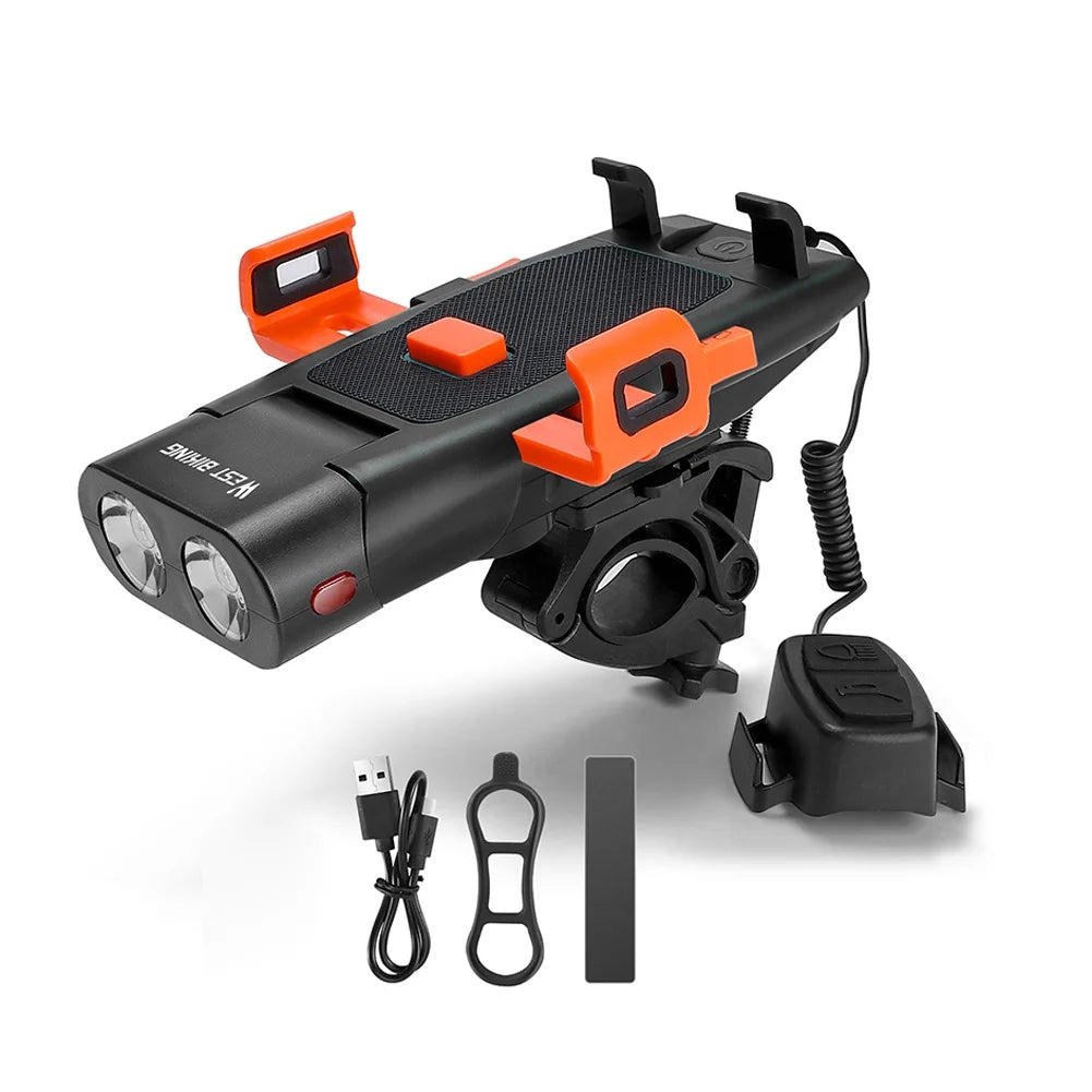 5in1 Bike Front Bracket Lamp Horn Mobilephone Holder Warning Bell Powerbanks USB Rechargeable Cycling Accessories N922