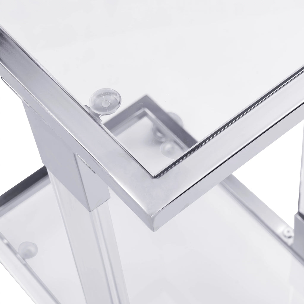 Chrome Glass C Shape Square Side Table with Metal Base I45891