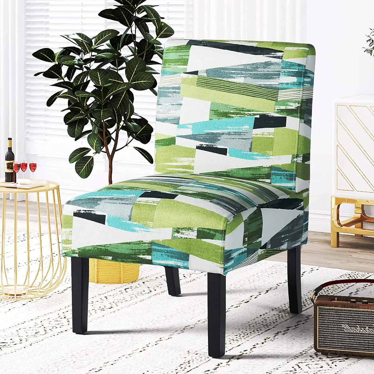 Green Fabric Armless Accent Chair U5122