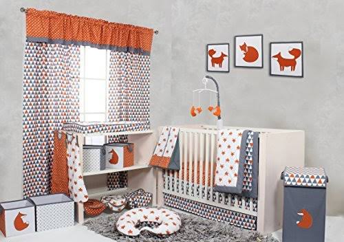 10 Piece Crib Set, Orange/Grey B626