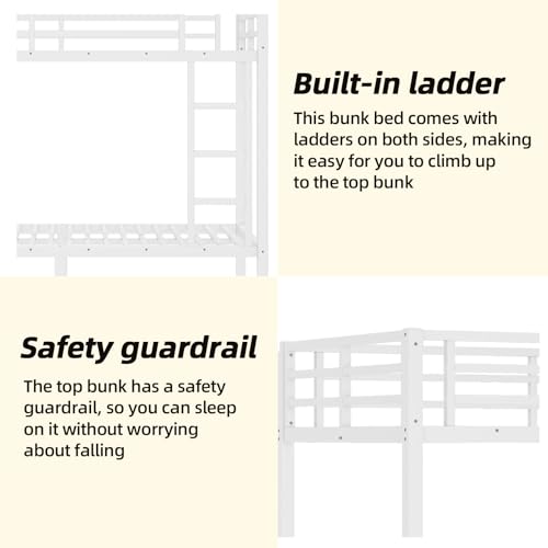 Twin XL Over Twin XL Black Metal Bunk Bed Frame with Ladder & Guardrail Z347