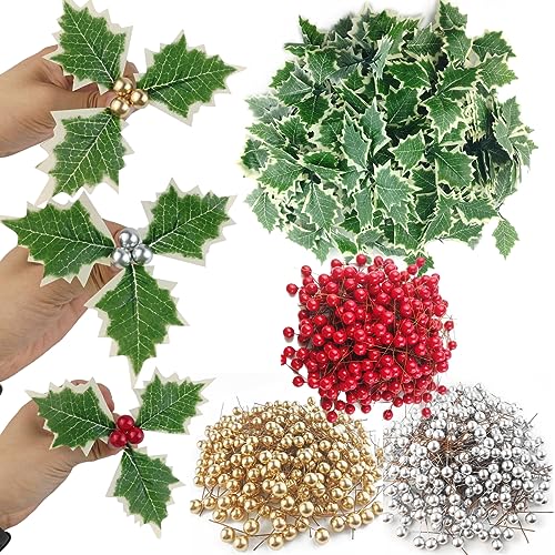 Artificial Holly Berries with Green Leaves R6608