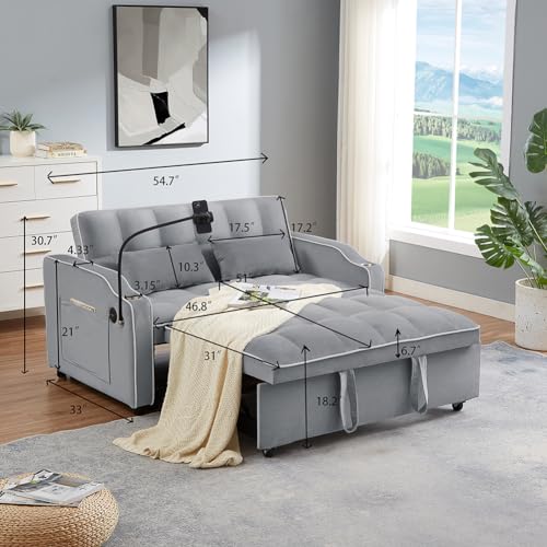 3-in-1 Velvet Convertible Sleeper Sofa Bed P5141