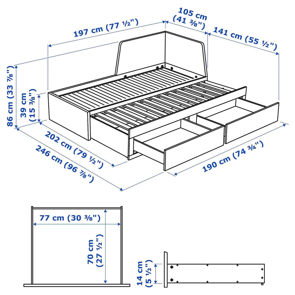 Black Twin Daybed Frame with 2 Drawers X4336