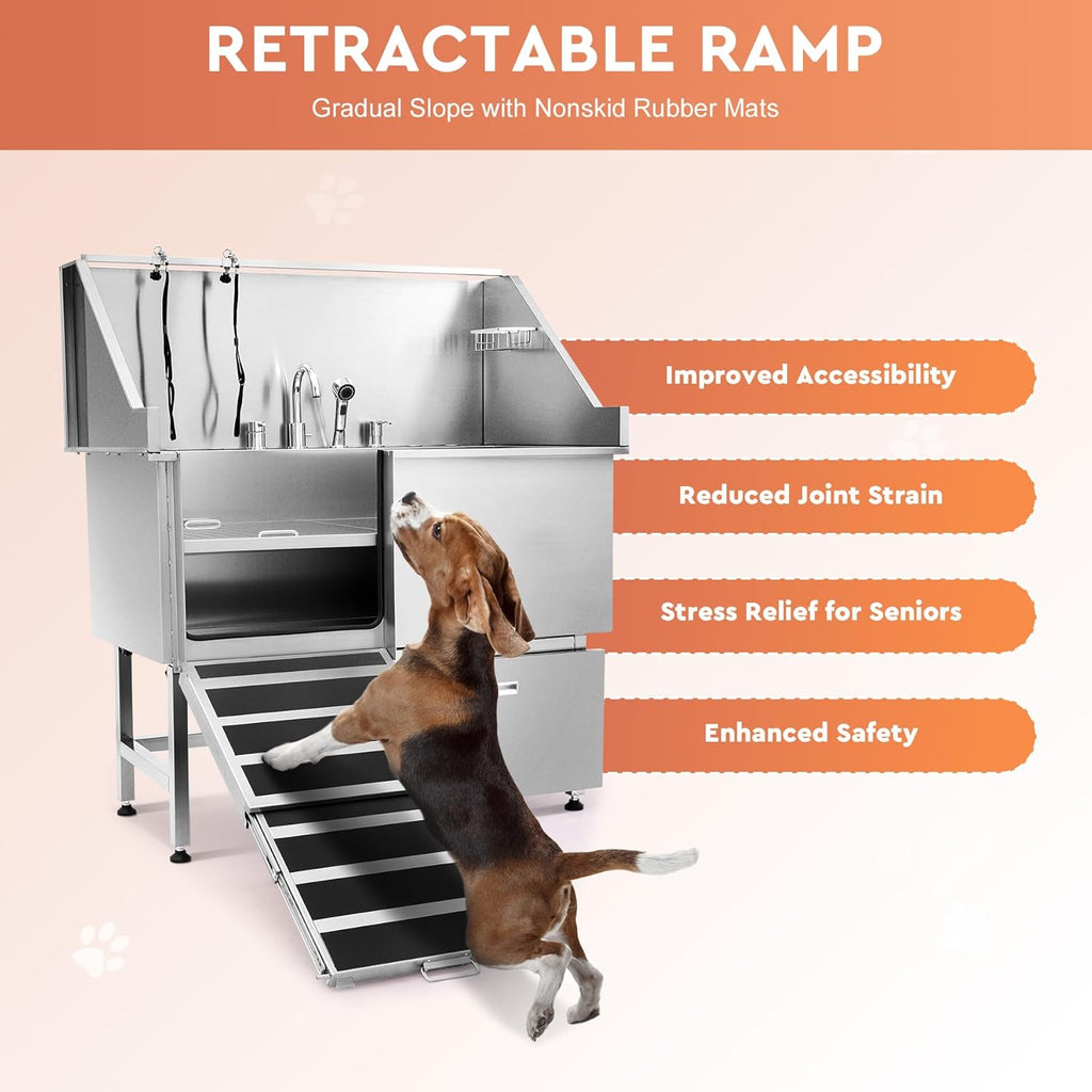 50 in. Stainless Steel Dog Grooming Tub with Ramp Q200685