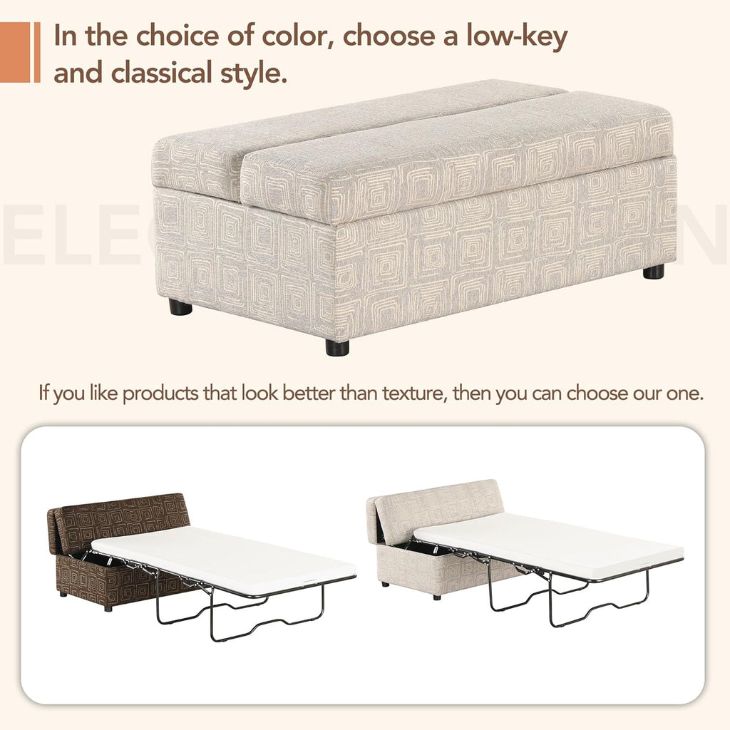 Twin Size Folding Ottoman Sleeper Bed with Mattress Convertible Guest Bed Light Gray Couch Sofa E324980