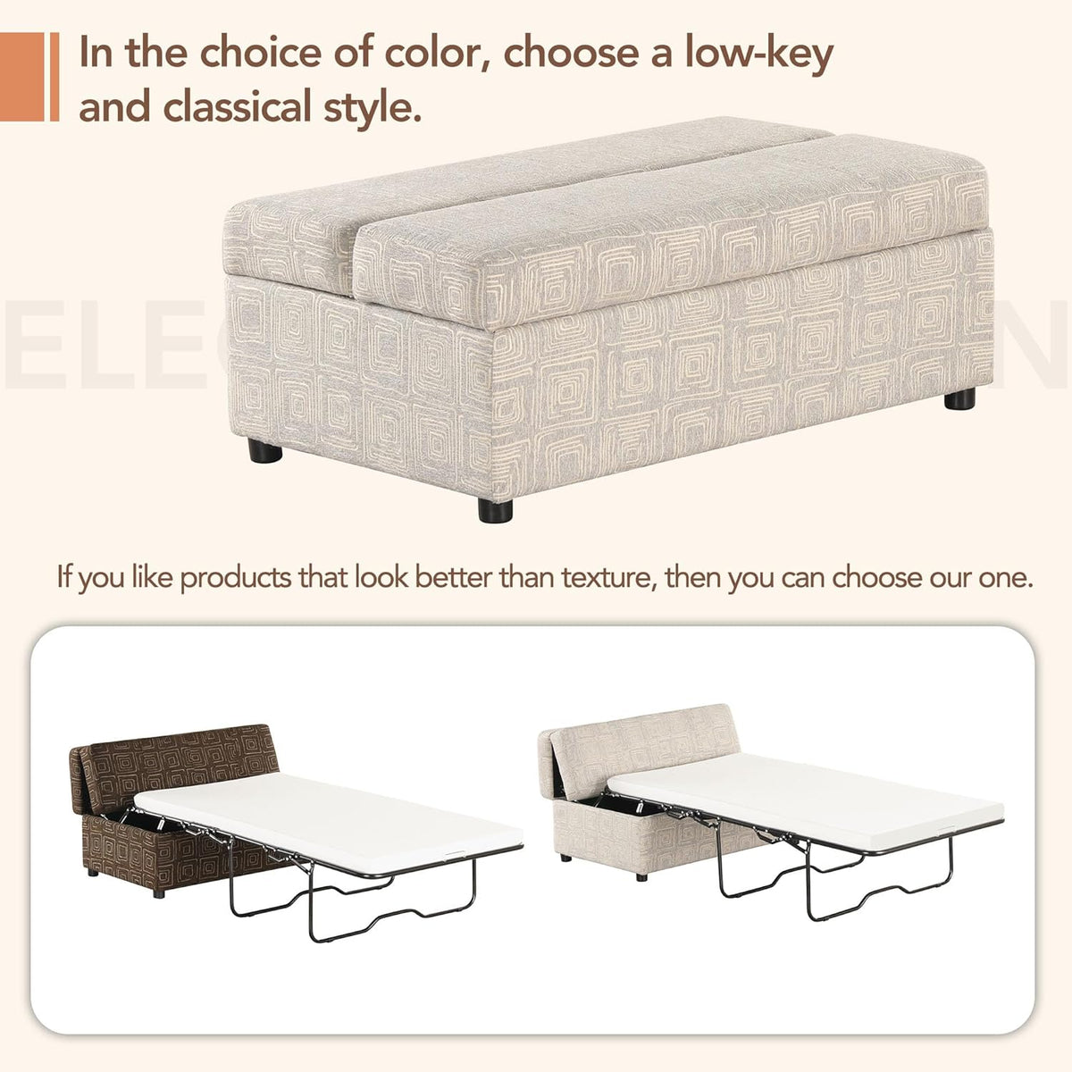 Twin Size Folding Ottoman Sleeper Bed with Mattress Convertible Guest Bed Light Gray Couch Sofa E324980