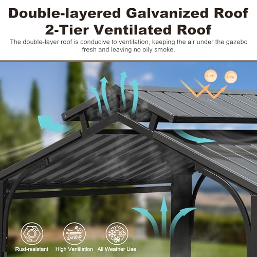 Brown Hardtop Grill Gazebo with 2 Side Shelves J415