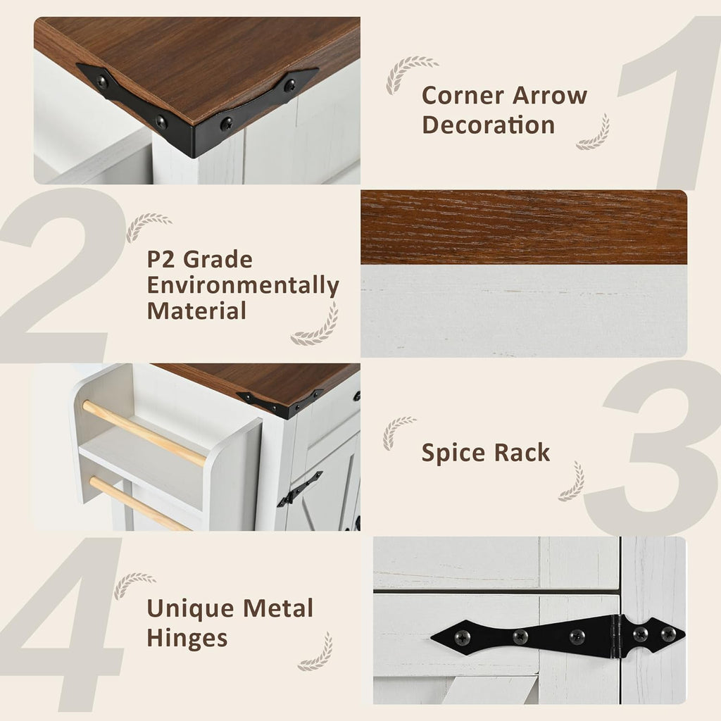 White Kitchen Island with Power Outlet and Drop Leaf V651371