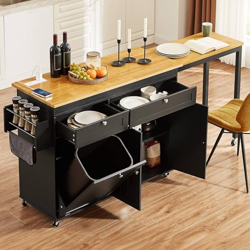 White Mobile Kitchen Island with Extendable Dining Table T317