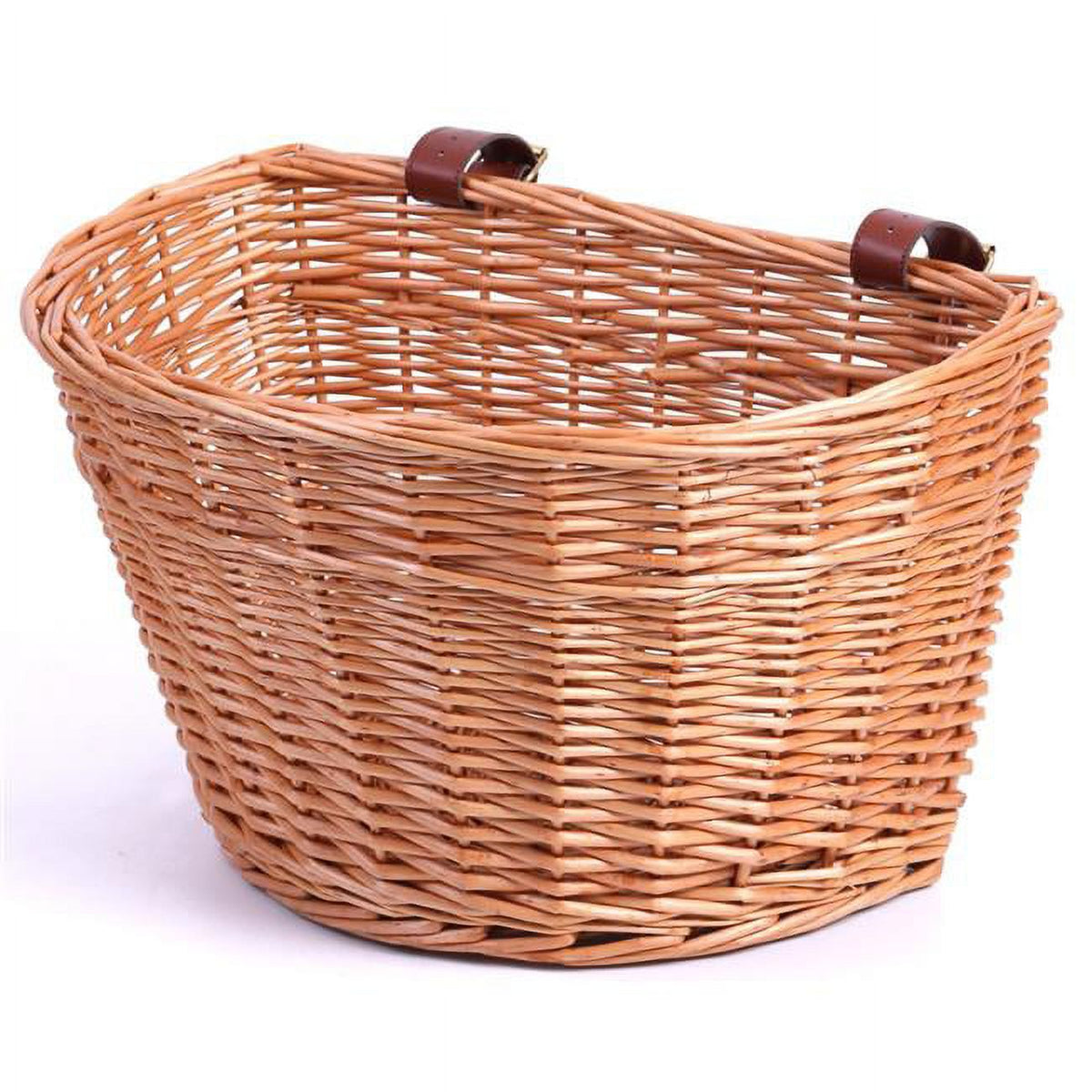 Brown Wicker Front Bike Basket with Faux Leather Straps B843432