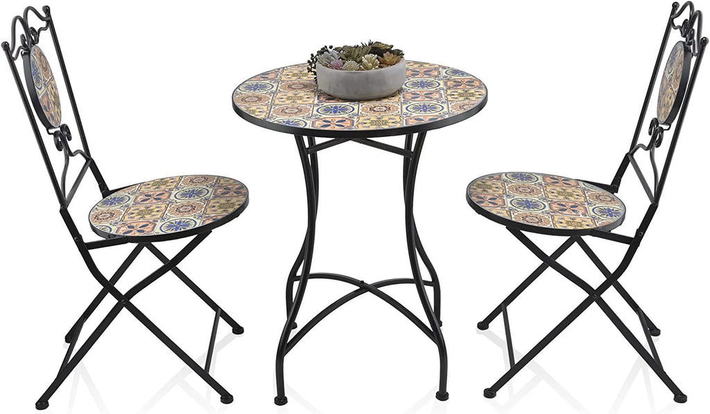 Multicolor Mediterranean Tile Design Table Chairs Patio Seating Z941