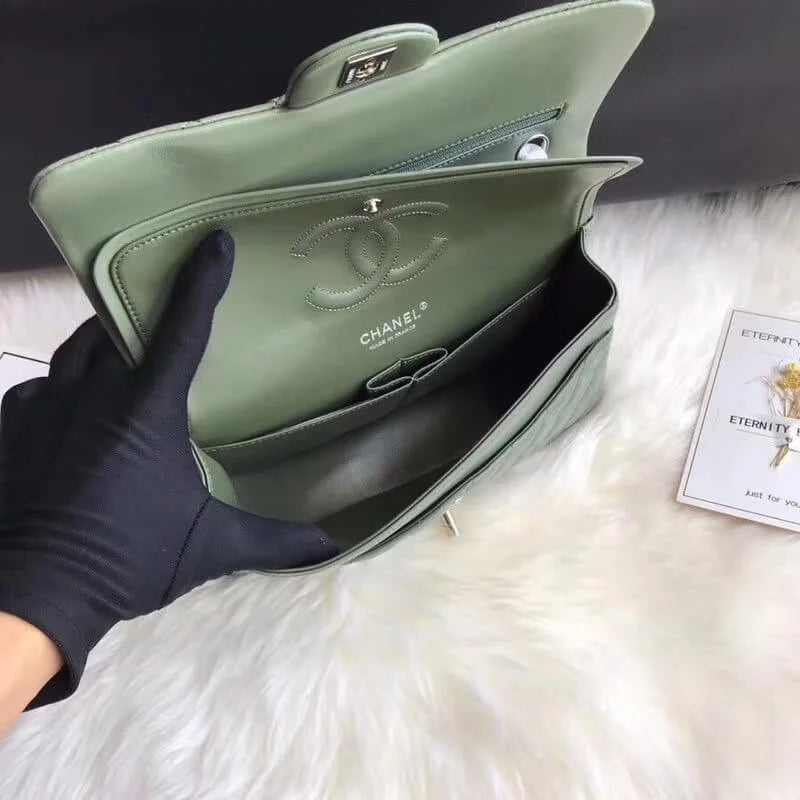 Green Medium Lambskin Leather Flap Bag L19812