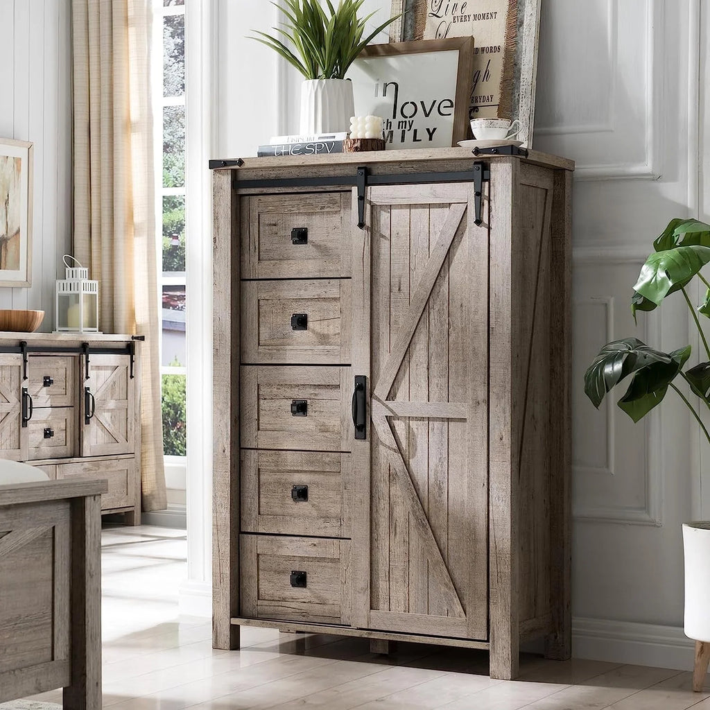 5 Drawer Dresser with Barn Door V384