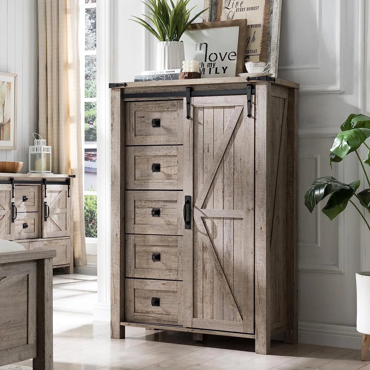 5 Drawer Dresser with Barn Door V384
