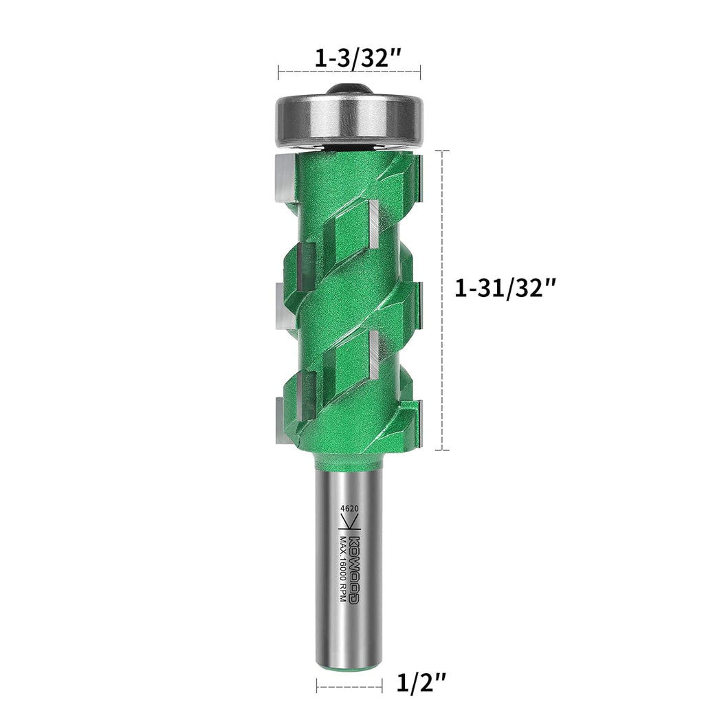 Flush Trim Router Bit 16 Flutes 1/2" Shank 2" Cut Length Pack of 2 D519126