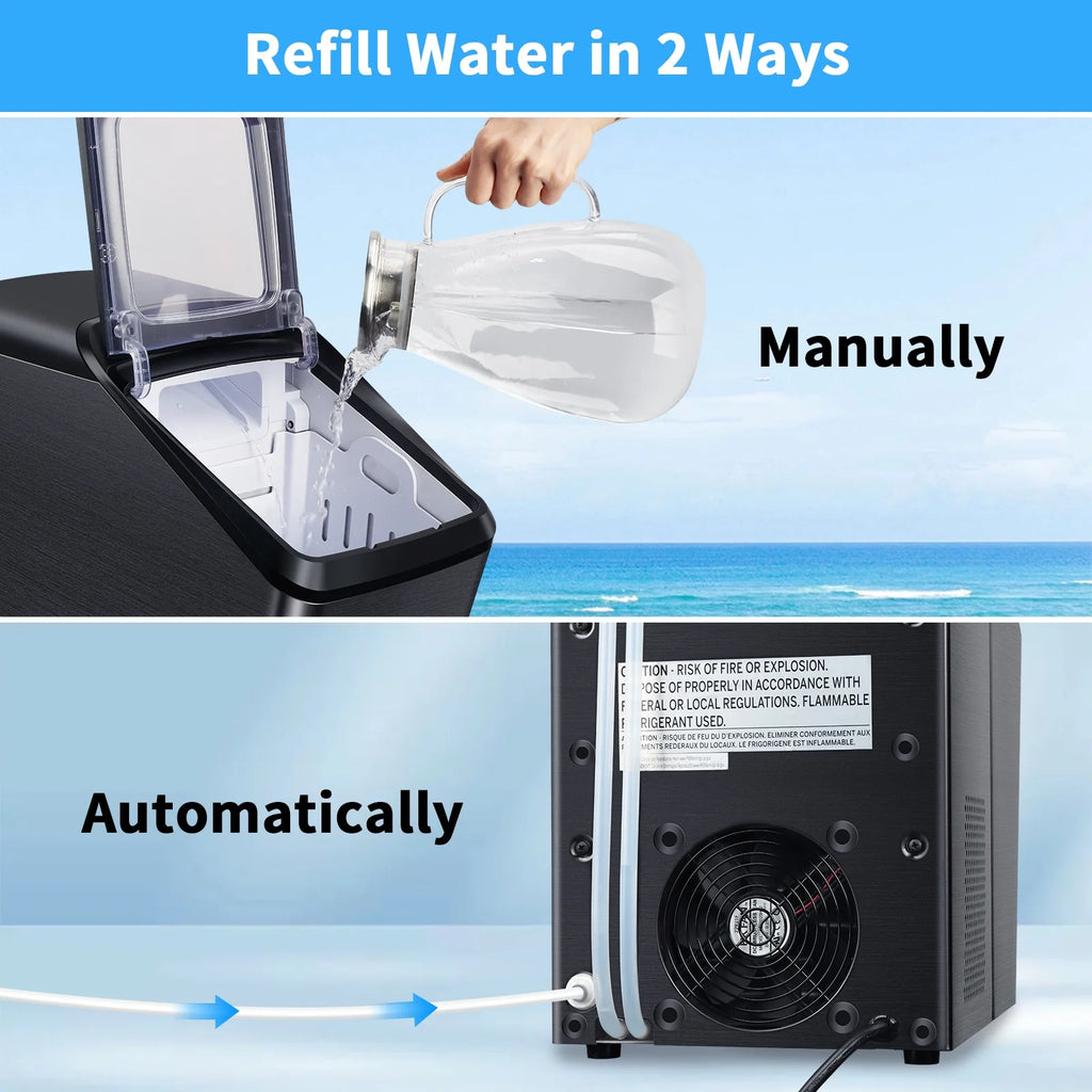 30Lbs Per Day Self-Cleaning Stainless Steel Countertop Ice Maker D90952