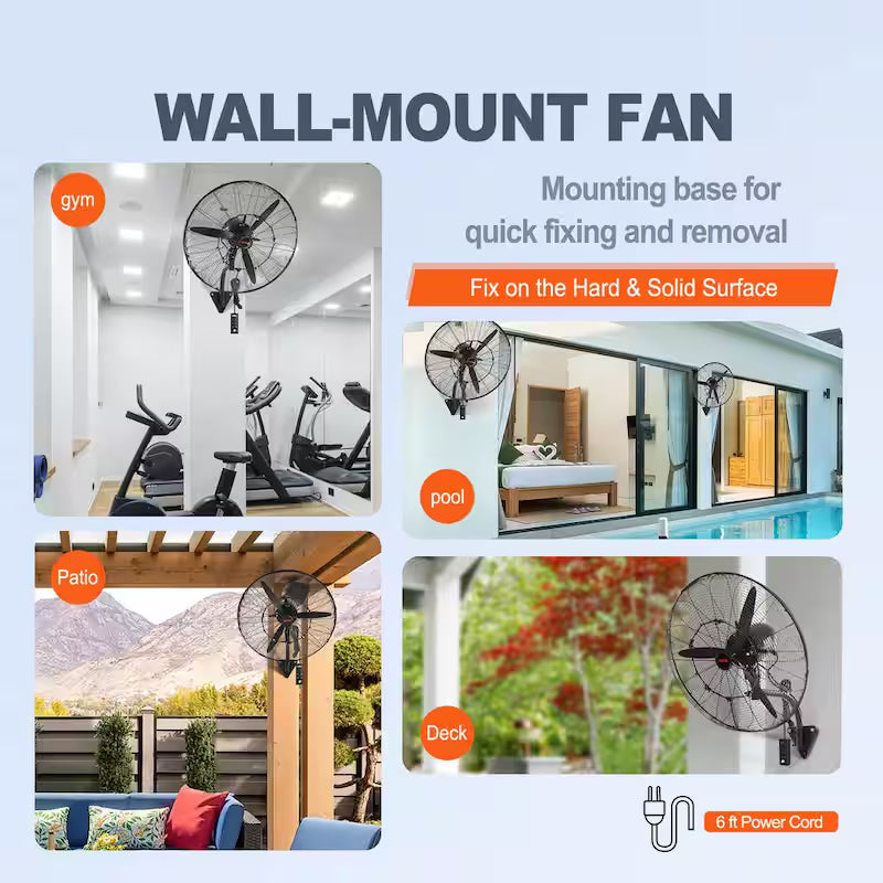 Wall-Mount Misting Fan 30 in. 3-Speed 9500 CFM Waterproof Oscillating Industrial Wall Fan X3045