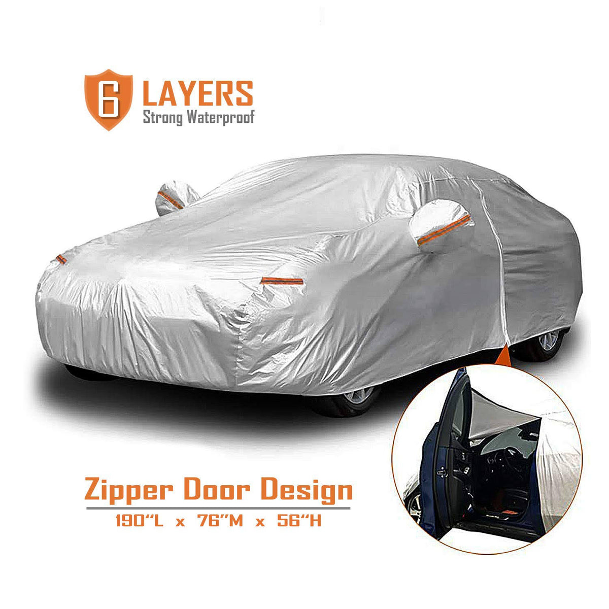 6 Layers Waterproof Car Cover with Zipper Door X3209