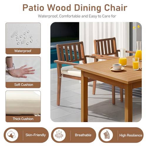Acacia Wood Stackable Patio Dining Chairs Set of 4 with Cushions D7334
