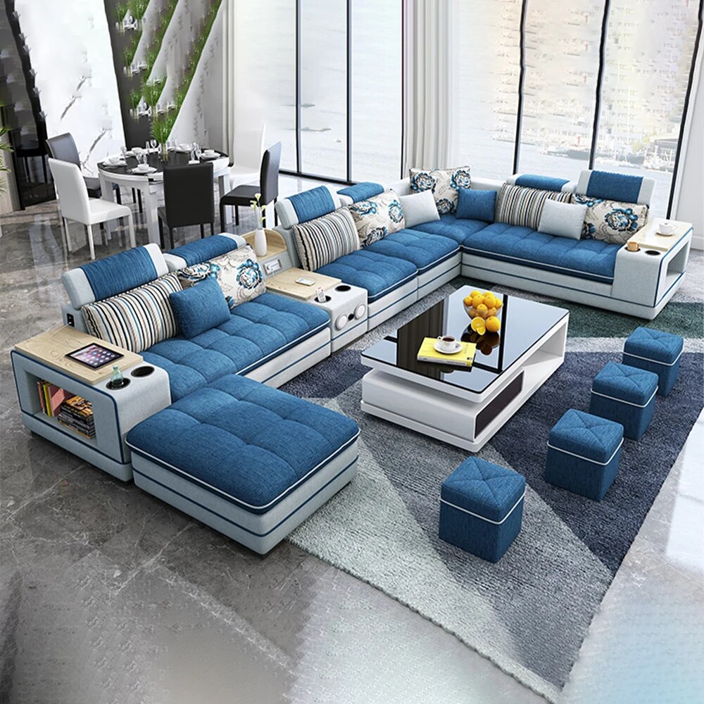 U Shape Corner Fabric Sofa with Bluetooth Speaker U69983