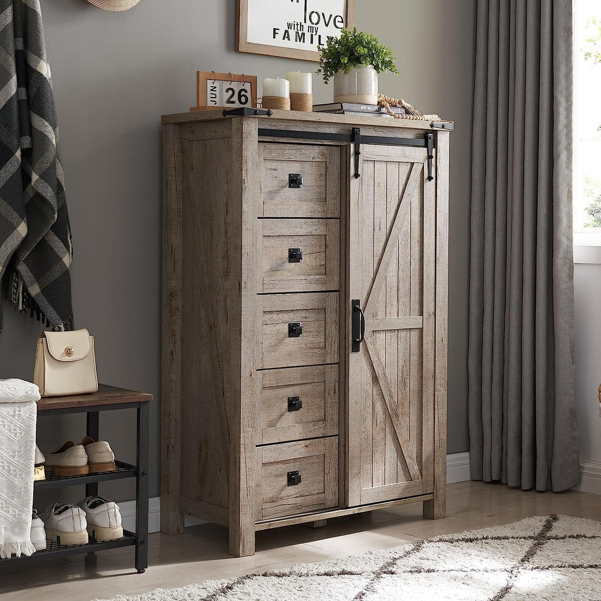5 Drawer Dresser with Barn Door V384