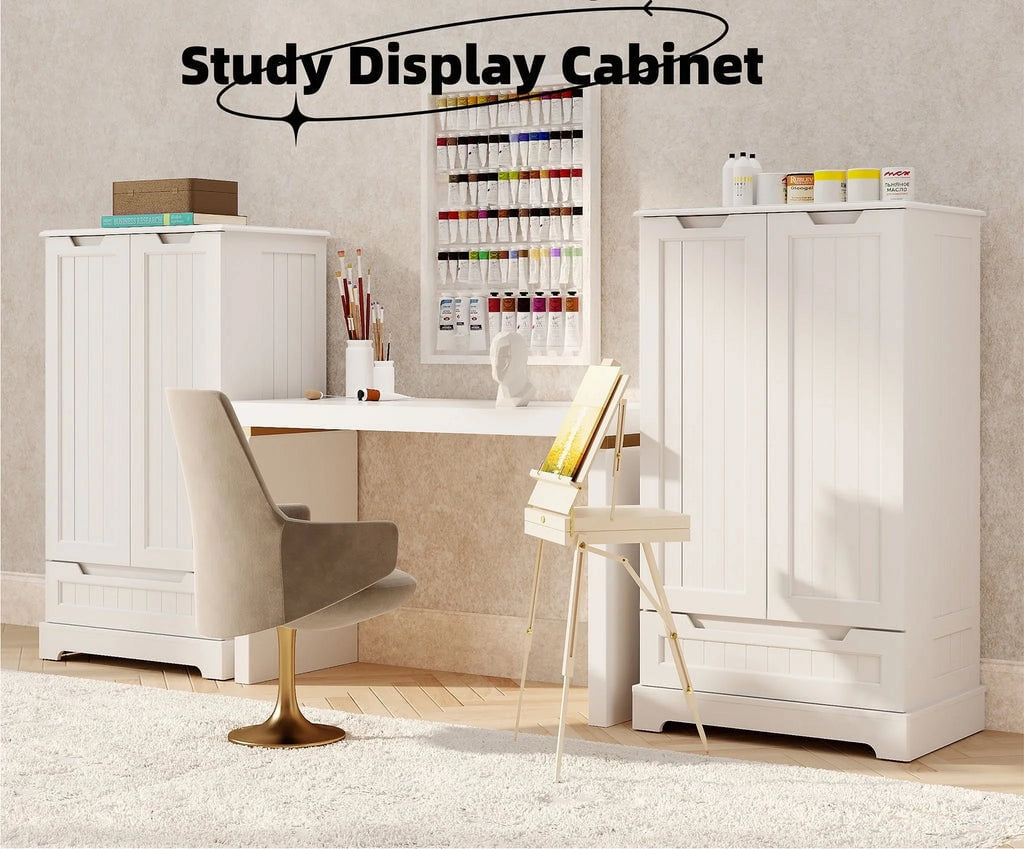 White Kitchen Storage Cabinet with 2 Doors and 1 Drawer Q301814