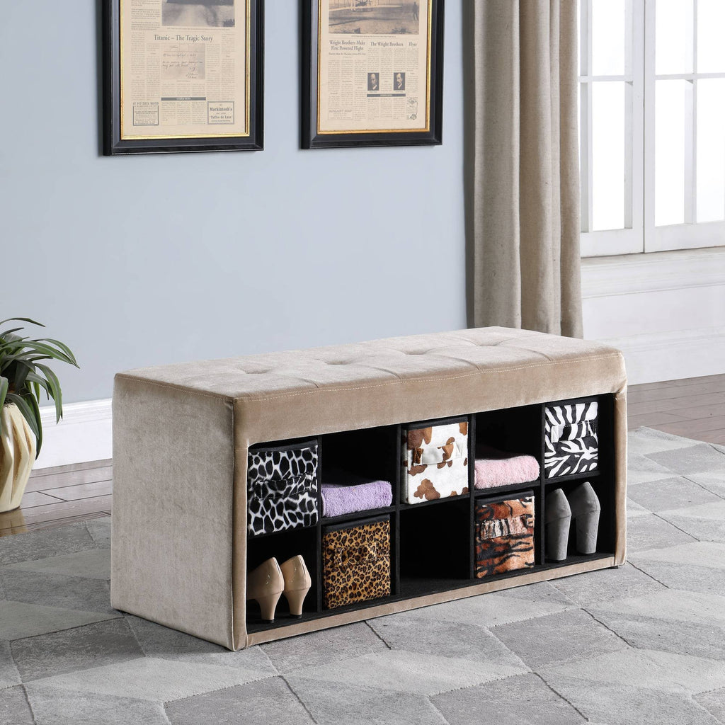 Light Brown Velour Tufted Storage Bench W985