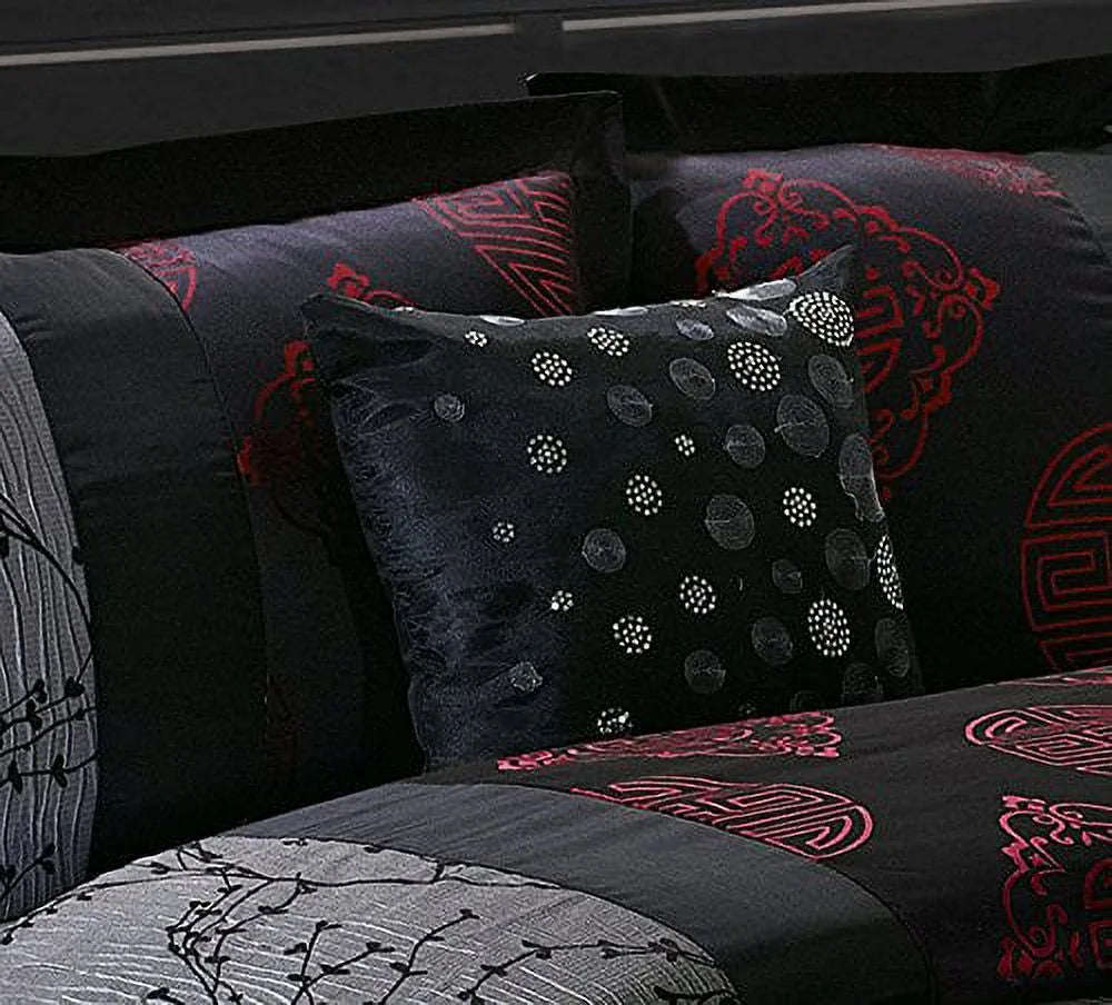 7 Piece Queen Gray/Red Jacquard Comforter Set D845625
