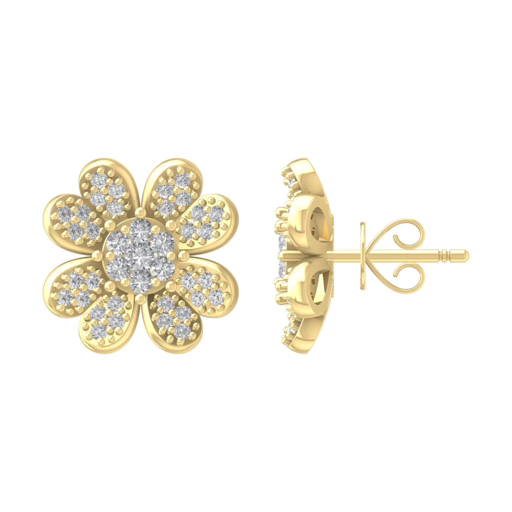 10K Yellow Gold Diamond Flower Stud Earrings K446