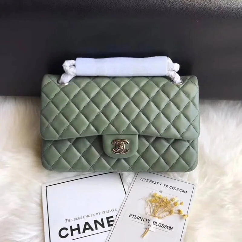 Green Medium Lambskin Leather Flap Bag L19812
