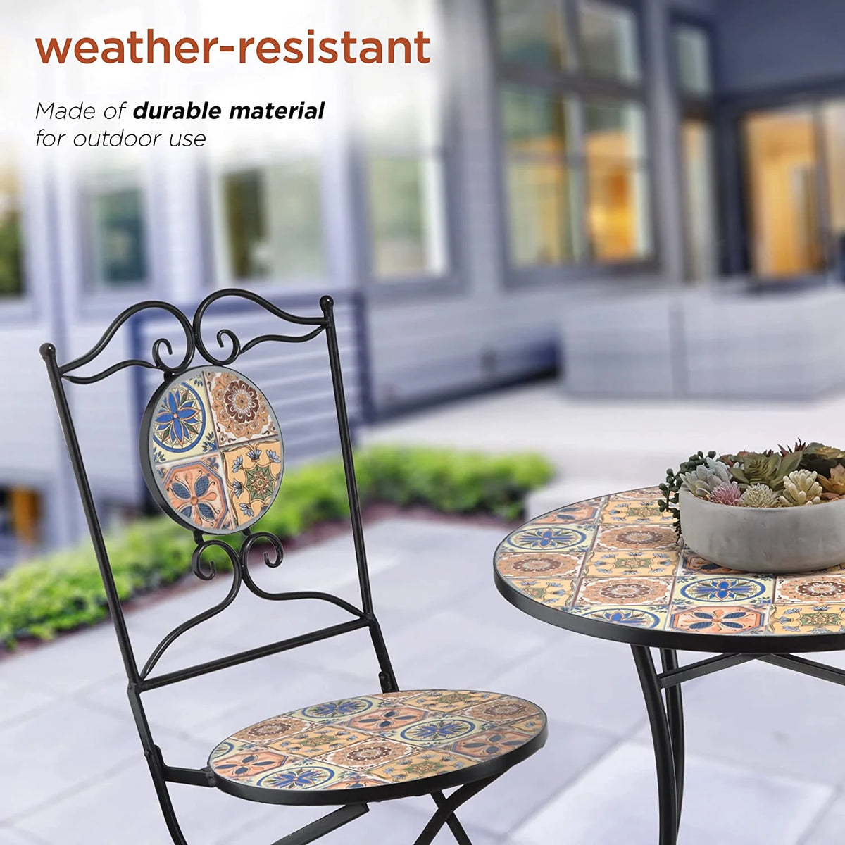 Multicolor Mediterranean Tile Design Table Chairs Patio Seating Z941