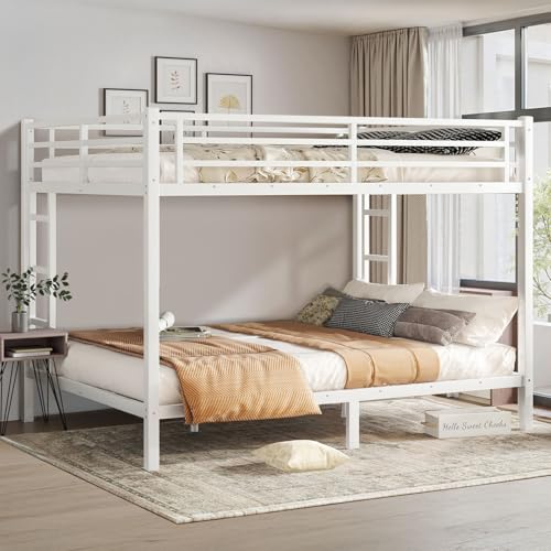 Twin XL Over Twin XL Black Metal Bunk Bed Frame with Ladder & Guardrail Z347