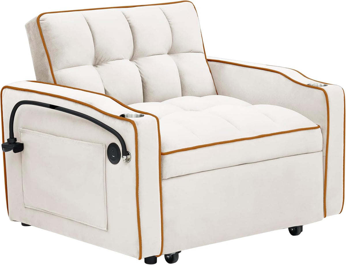 Twin Size Pull Out Sofa Bed Chair, Velvet Convertible Sleeper Chair Bed T667
