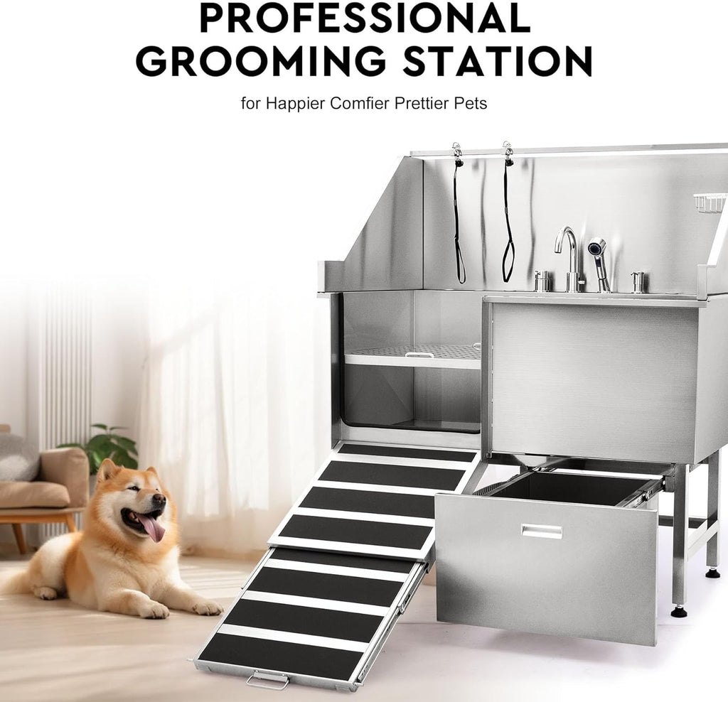 50 in. Stainless Steel Dog Grooming Tub with Ramp Q200685