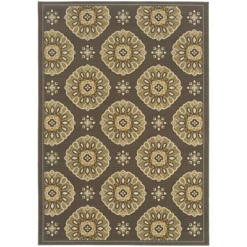 Grey Gold Floral Indoor Outdoor Area Rug 6'7" x 9'6" C977688