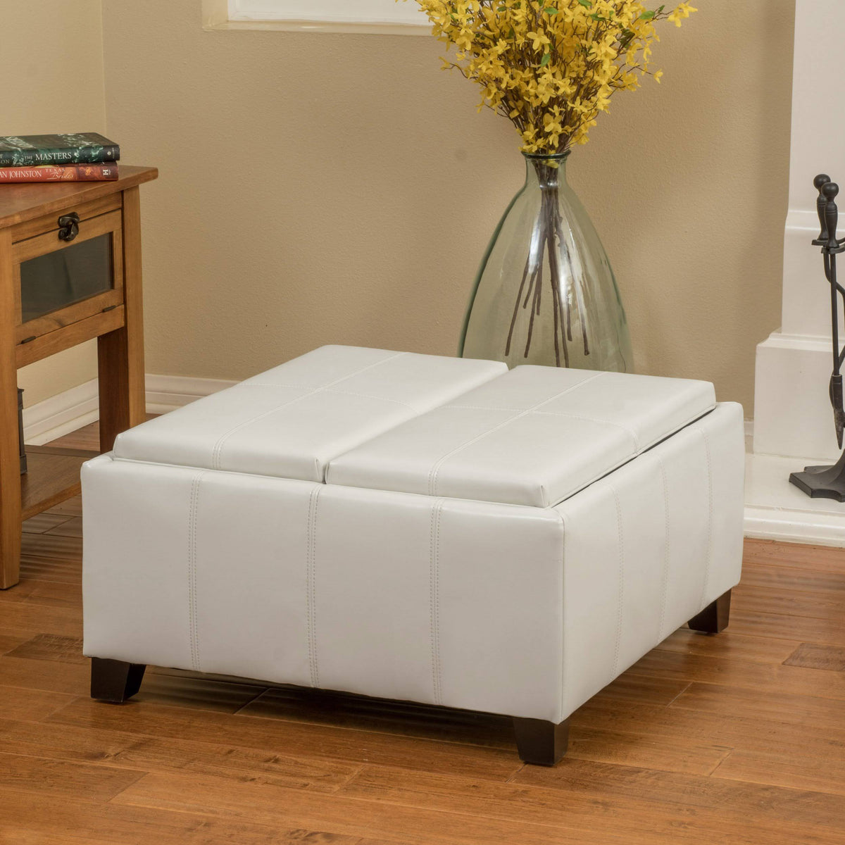 Red Leather Storage Ottoman L580