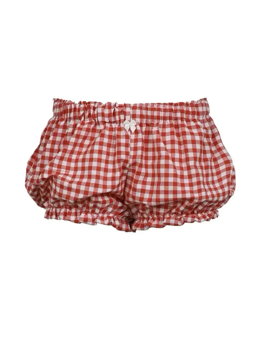 Retro Red Checked Ribbon Bubble Shorts D95957