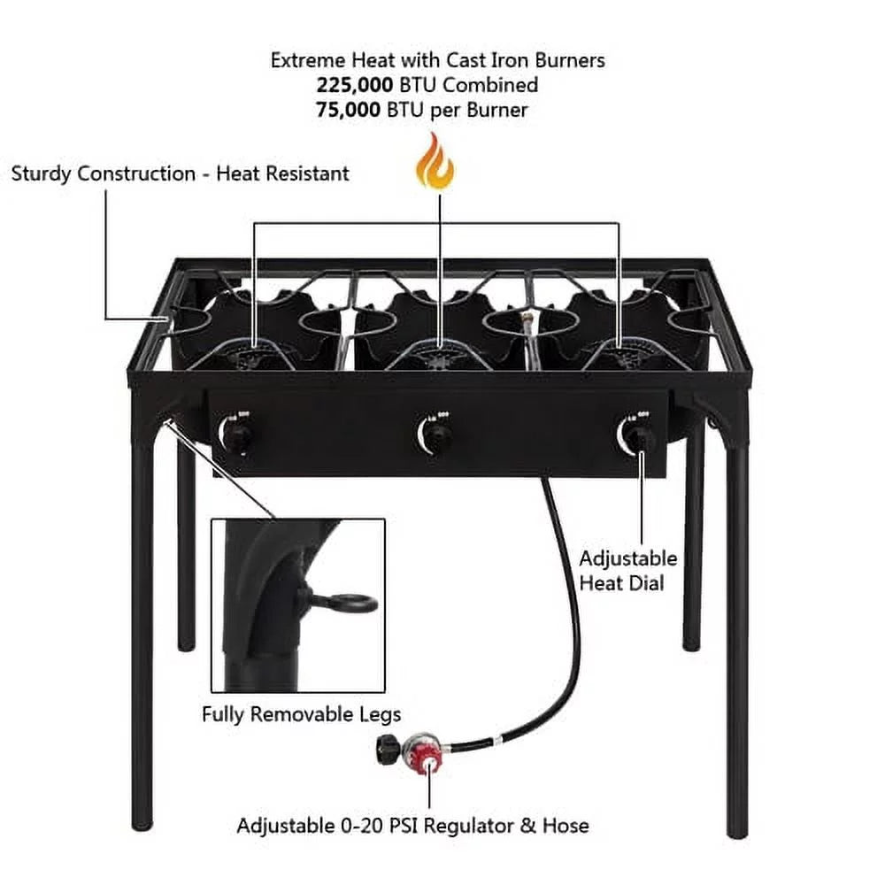 Black Portable 3 Burner Propane Cooker H293