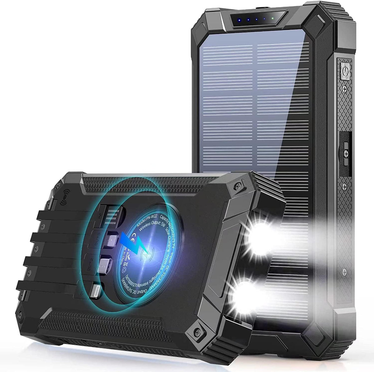 Solar Power Bank 36000mAh with Dual LED Flashlight IPX4 Waterproof Orange Pack of 2 V325587