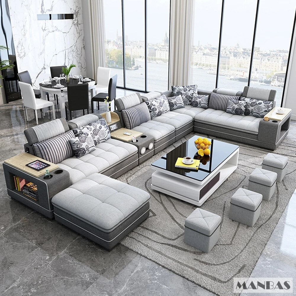 U Shape Corner Fabric Sofa with Bluetooth Speaker U69983