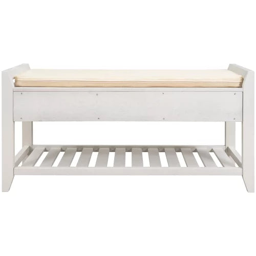 White Shoe Rack with Cushioned Seat and Drawers D99367
