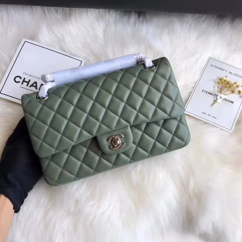 Green Medium Lambskin Leather Flap Bag L19812