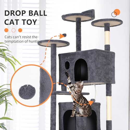 54" Dark Gray Cat Tree Tower Q415