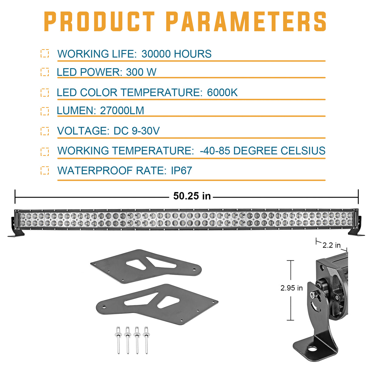 Roof 52" Curved LED Light Bar Mount Bracket Wire Kit T480