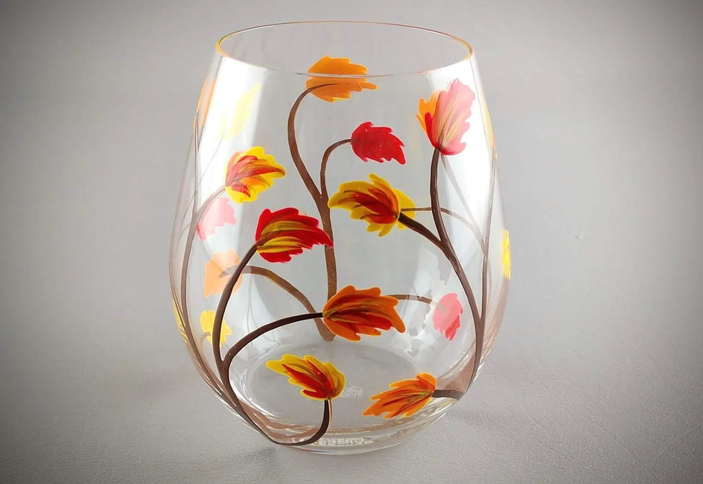 Stemless Hand Painted Wine Glass 18 Ounce Y478