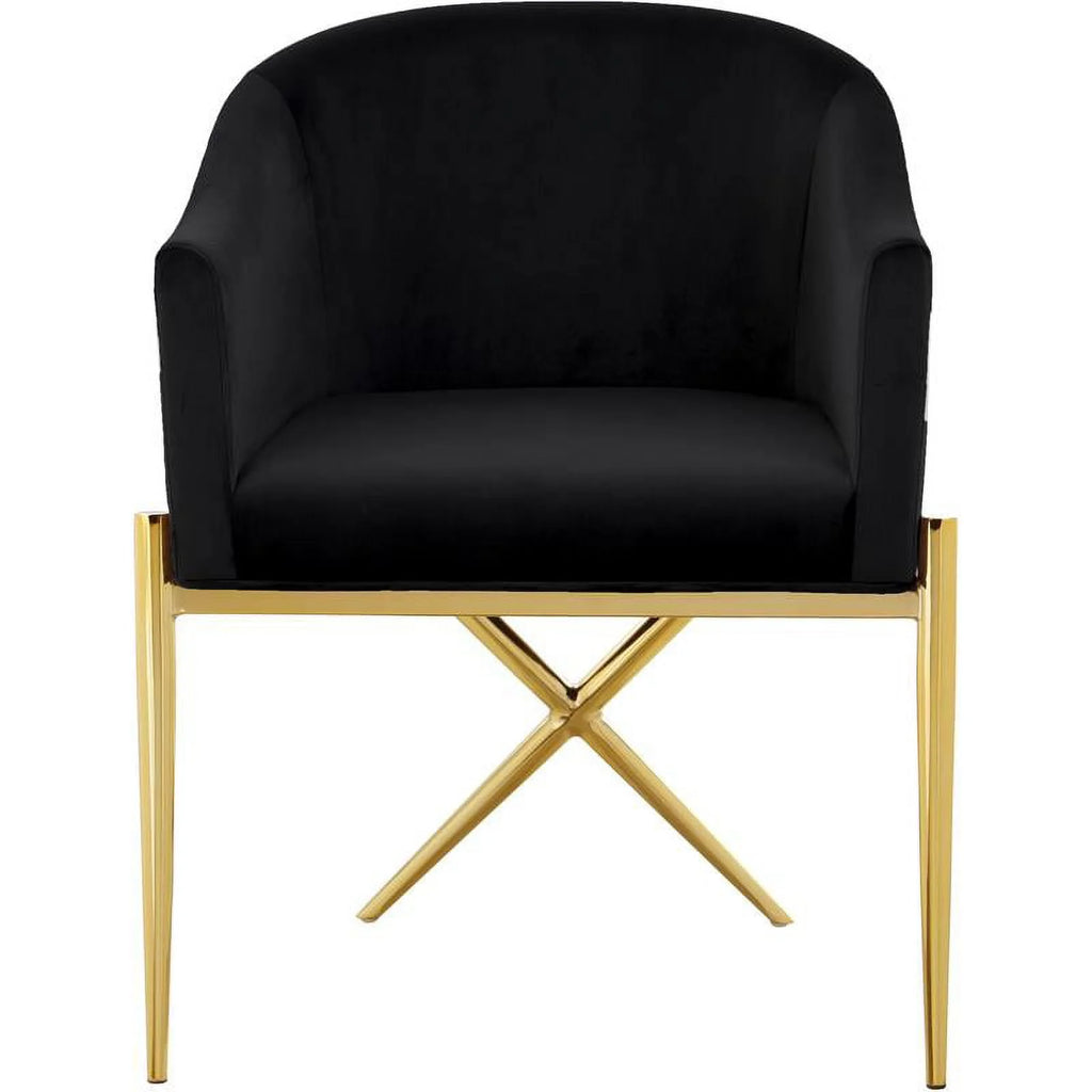 2 Piece Velvet Black Arm Chair Set with Gold Metal Legs R533657