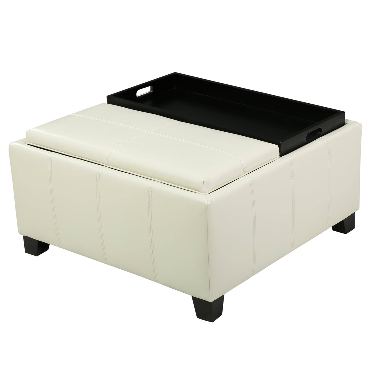 Red Leather Storage Ottoman L580
